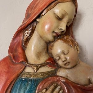 Vintage MCM Achatit Germany Madonna & Child Wall Hanging Sculpture